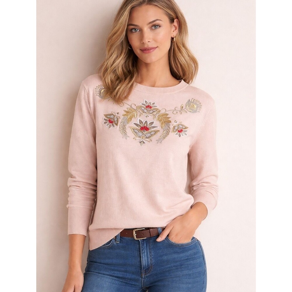 Ted Baker Shani Opulent Orient Embroidered Pink Silk Cashmere Sweater Sz 4/US 10